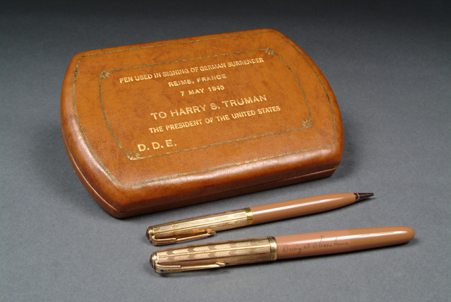 Pen set used by Gen. Eisenhower and the surrendering German officials to sign the official surrender of Germany on May 7, 1945