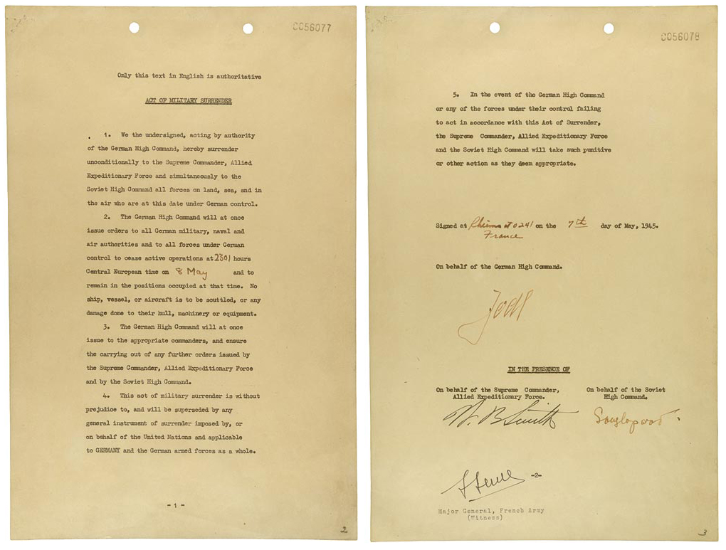 Instrument of German Surrender signed May 7, 1945