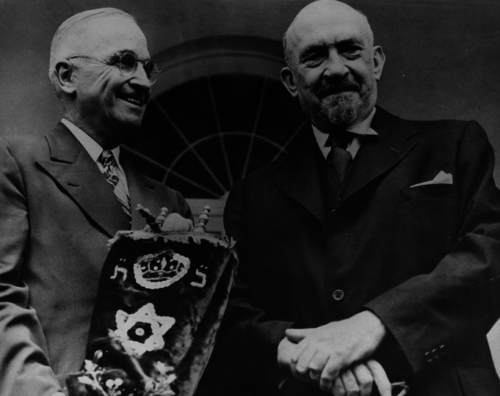 Harry Truman and Chaim Weizmann, the first president of Israel.